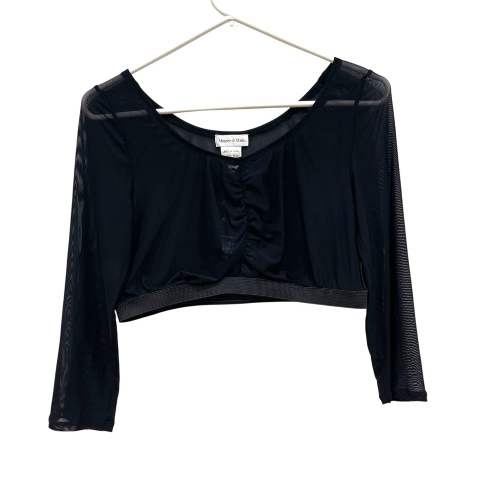 Monroe & Main Cropped Sheer Long Sleeve Top Black Party Going Out NWT Medium